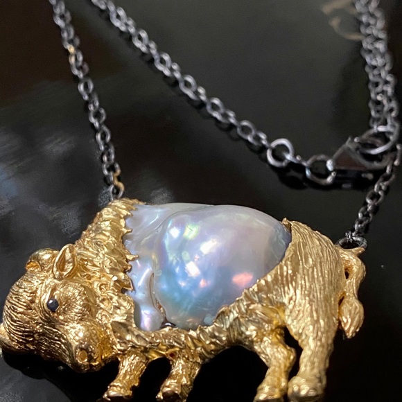 Artist created, stamped 925 Jewelry - Genuine Baroque Pearl Sapphire Sterling Silver